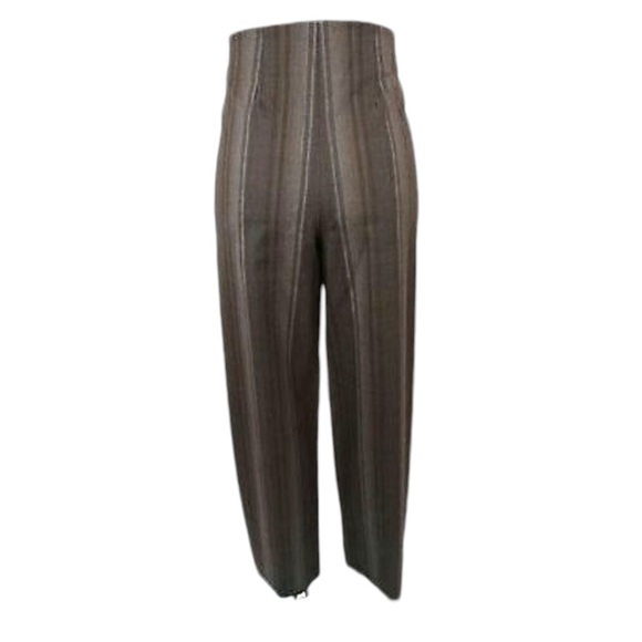 Di Vita Brown Black Pin Stripe Stretch Wide Leg Dress Pants 12 Large XL - Picture 6 of 9